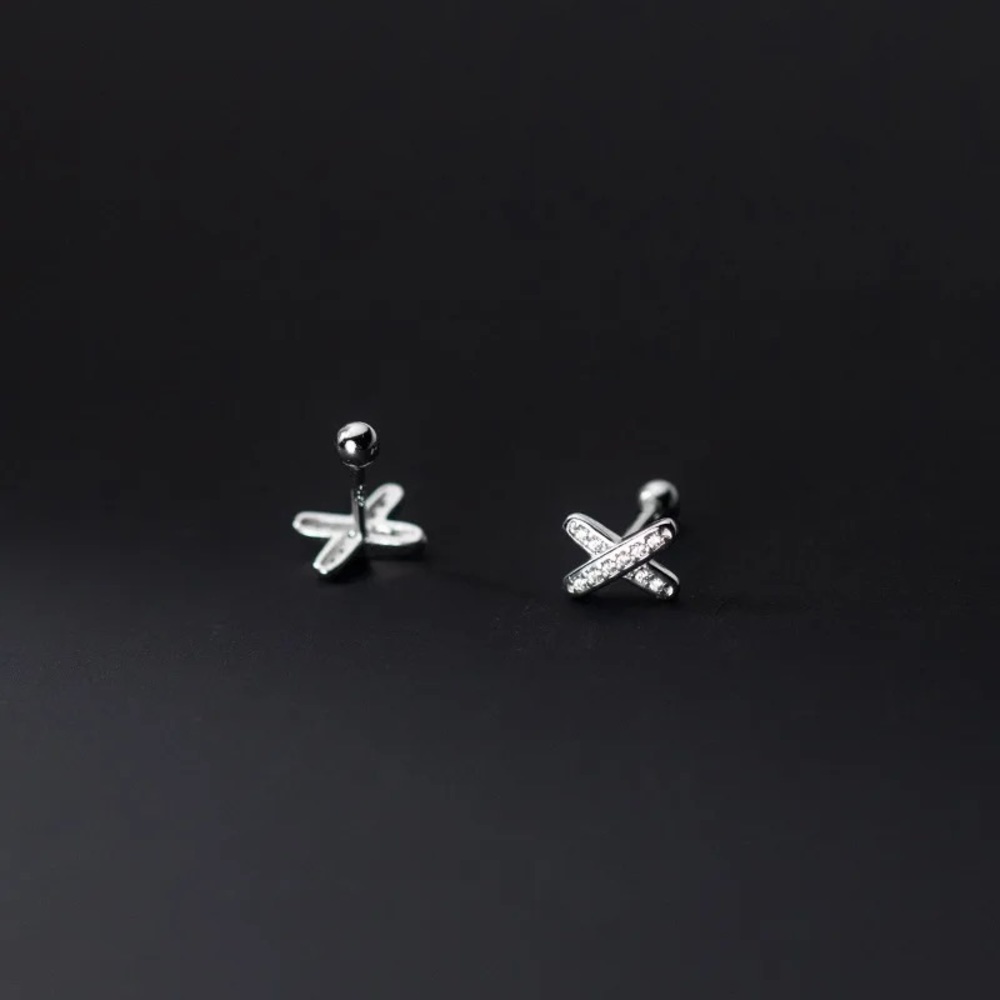 NWOT 925 Sterling Silver Crystal Small Letter x Stud Earrings